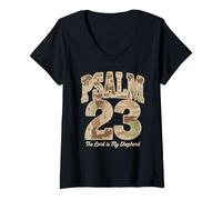 Women's Psalm 23 - The Lord is My Shepherd, Christian V-Neck T-Shirt