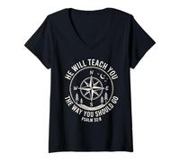 Women's Psalm 32:8 Compass Bible Verse Christian Guidance V-Neck T-Shirt