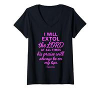 Women's Psalm 34:1 I Will Extol The Lord at All Times Bible Verse V-Neck T-Shirt