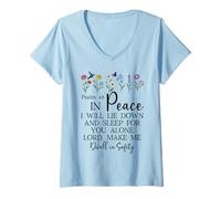 Womens Psalm 4:8 I Will Lie Down and Sleep in Peace God Bible Verse V-Neck T-Shirt