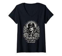 Women's Psalm 46:5 God is Within Her Chicana Christian Faith Art V-Neck T-Shirt