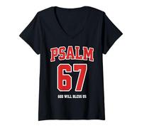 Womens Psalm 67 God Will Bless Us Varsity Number 67 V-Neck T-Shirt