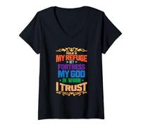 Womens Psalm 91 My Refuge My Fortress V-Neck T-Shirt