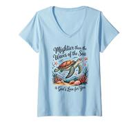 Womens Psalm 93:1 - Mightier Than The Waves of The Sea V-Neck T-Shirt