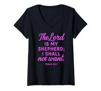 Women's Psalm The Lord is My Shepherd Faith Scripture Bible Verse V-Neck T-Shirt