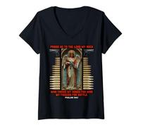 Womens Psalms 144:1 The Lord my Rock trve Metalhead Moshpit Metal V-Neck T-Shirt