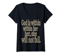 Women's Psalms 46 5 God is Within Her She Will Not Fall V-Neck T-Shirt