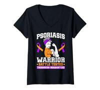 Womens Psoriasis Warrior V-Neck T-Shirt