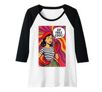 Womens Psychedelic 50s Retro Pop Art Vintage Style Woman with Beret Raglan Baseball Tee