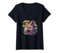 Women's Psychedelic Art Cat Kittens Cats Kitten V-Neck T-Shirt