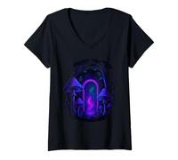 Womens Psychedelic Mushroom Forest - Magical Portal V-Neck T-Shirt