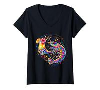 Women's Psychedelic Shrimp Cocktail Tropical Beach Art Shrimp V-Neck T-Shirt
