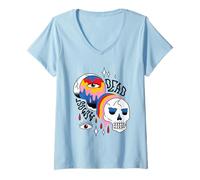 Womens Psychedelic Skull & Third Eye Art V-Neck T-Shirt