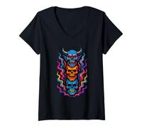 Womens Psychedelic Skull Tower V-Neck T-Shirt