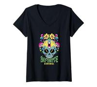 Womens Psychedelic Skull with Mushrooms & Third Eye Art V-Neck T-Shirt