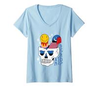 Womens Psychedelic Skull with Mushrooms & Third Eye Art V-Neck T-Shirt