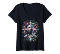 Women's Psychedelic Trance Rave Colorful Art V-Neck T-Shirt