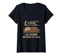 Womens Psychologist E=MC² Therapy Couch Freud Psychotherapist V-Neck T-Shirt