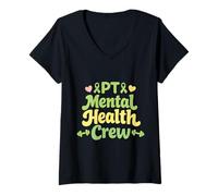 Women's PT Mental Health Crew Retro Physical Therapy Team Support V-Neck T-Shirt