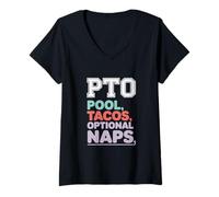Womens PTO Pool Tacos Optional Naps Labor Day V-Neck T-Shirt