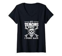 Womens PTSD Awareness My Demons Know I Fight Back V-Neck T-Shirt