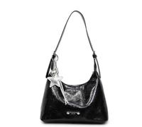 Women's PU Crescent Crossbody Bag with Star-Shaped Pendant, Classic Shoulder Bag , Large Capacity and Adjustable Shoulder Strap, Applies to Office Work, Commute and Daily Errands (black,28*13*22cm)