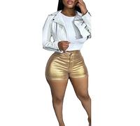 Women's PU Faux Leather Shorts High Waisted Stretchy Skinny Butt Lifting Shiny Metallic Shorts Night Club Party Dance 70s Disco Shorts Summer Casual Hot Pants with Pockets Gold