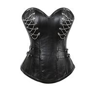 Womens PU Leather Bustier Corset Top UK Sale Clearance Renaissance Corset Full Breast with Steel Boned Lingerie Gothic Punk Push Up Victorian Underbust Corset Tops with Chains Slimming Body Shaper