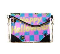 Women's PU Leather Clutch Purses Halloween Blue-purple ghosts Pumpkin