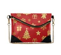 Women's PU Leather Clutch Purses Red Gold Christmas Tree and Snowflake
