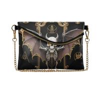 Women's PU Leather Clutch Purses Stylish Evening Bags for Wedding Evil Skeleton Tarot Black and Gold