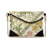 Women's PU Leather Handbag Clutch Stylish Wristlet Bag for Party Vintage Gold Lily William Morris Style