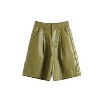 Women's PU Leather Shorts Winter Bermuda Shorts Elastic Waist Loose Five Points Leather Shorts