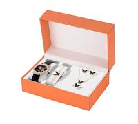 Women's PU Leather Strap Fashion Starry Digital Dial Quartz Watch Butterfly Jewelry Set (6 Pieces/Set) Talking Wrist Watch (Black, One Size)