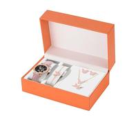 Women's PU Leather Strap Fashion Starry Digital Dial Quartz Watch Butterfly Jewelry Set (6 Pieces/Set) 36mm Watch (Pink, One Size)