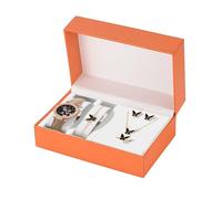 Women's PU Leather Strap Fashion Starry Digital Dial Quartz Watch Butterfly Jewelry Set (6 Pieces/Set) Wrist Watch with Secondhand for Nurses (Beige, One Size)