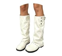 Womens PU Leather Two Buckle Mid Calf Boots with Strap Detail and Block Heel Black Brown or White UK 3-7 for Autumn Winter Daily Wear