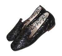 Womens PU Loafers English Style Vintage Low-Top Round-Toe Loafers Spring Summer Comfortable Carved Breathable Wide Leather Hollow Flat Slip On Shoes Ladies Dressy Work Business Shoes Size 3.5-7.5