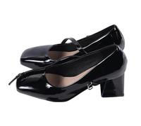 Womens PU Loafers Patent Leather Shoes with A Buckle Strap Large Size Toe Shallow Mouth Medium-Coarse Loafers Ladies Slip On Shoes for Spring Summer Comfortable Outdoor Formal Business UK Size 3.5-6.5