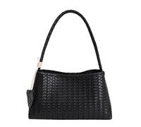 Womens PU Woven Shoulder Bag - Lightweight Spacious Top-Handle Bags - Vintage Commuting Bucket Underarm Bag (black)