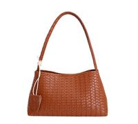 Womens PU Woven Shoulder Bag - Lightweight Spacious Top-Handle Bags - Vintage Commuting Bucket Underarm Bag (brown)
