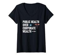Womens Public Health Over Corporate Wealth Hands Off My Healthcare V-Neck T-Shirt