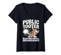 Womens Public Tooter Blasting Farts Breaking Hearts Humor Funny Dog V-Neck T-Shirt