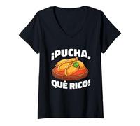 Womens ¡Pucha, Qué Rico! Funny Bolivian Food Saying V-Neck T-Shirt