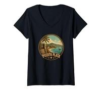 Women's Puerto Plata Caribbean Travel Art V-Neck T-Shirt