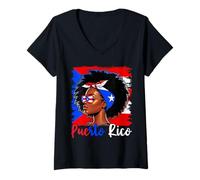 Womens Puerto Rican Girl Puerto Rico Flag Proud Boricua Women V-Neck T-Shirt