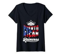 Womens Puerto Rican Princess Hispanic Heritage Boricua Flag Girls V-Neck T-Shirt