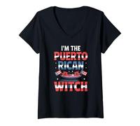 Womens Puerto Rican Witch Boricua Flag Easy Halloween Costume V-Neck T-Shirt