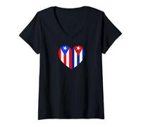 Womens Puerto Rico and Cuba Flags: Heart Shaped Unity V-Neck T-Shirt