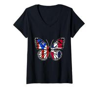 Womens Puerto Rico and Dominican Butterfly Half Boricua Dominicana V-Neck T-Shirt